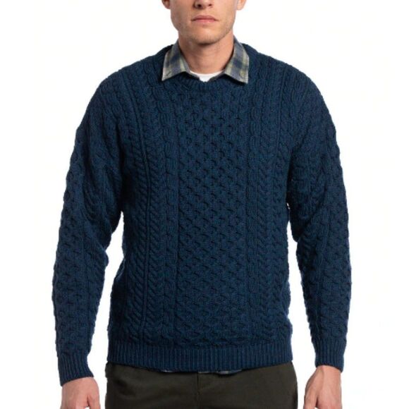 Rue Saint Patrick Men's 100% Wool Chunky Cable Knit Fall Winter Sweater - Picture 2 of 11